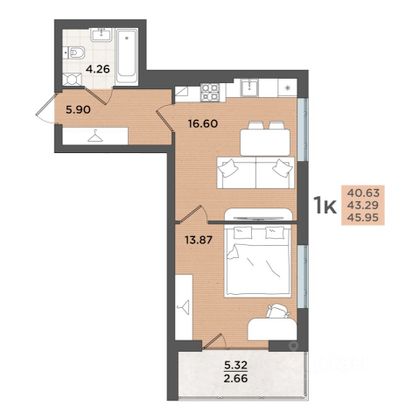 Продажа 1-комнатной квартиры 46 м², 5/8 этаж