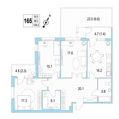 Продажа 3-комнатной квартиры 108,5 м², 1/4 этаж