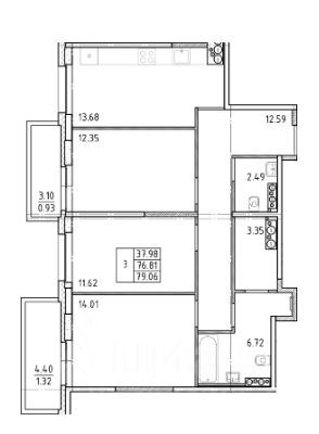 Продажа 3-комнатной квартиры 79,1 м², 18/25 этаж
