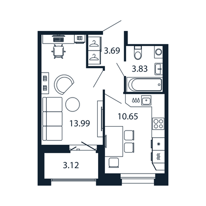 Продажа 1-комнатной квартиры 33,7 м², 9/12 этаж