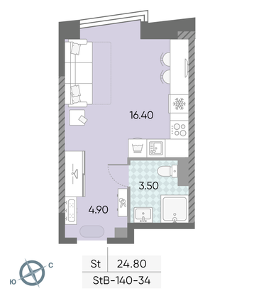 Продажа квартиры-студии 24,8 м², 34/58 этаж