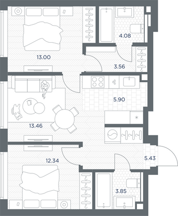 Продажа 2-комнатной квартиры 61,6 м², 17/49 этаж