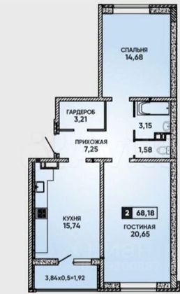Продажа 2-комнатной квартиры 68 м², 7/24 этаж
