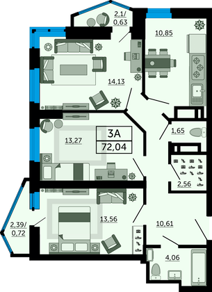 72 м², 3-комн. квартира, 15/26 этаж