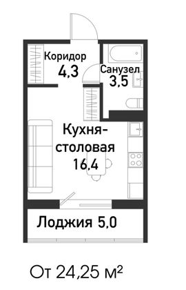 Продажа 1-комнатной квартиры 24,2 м², 6/10 этаж