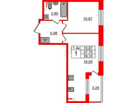 Продажа 1-комнатной квартиры 37,7 м², 4/5 этаж