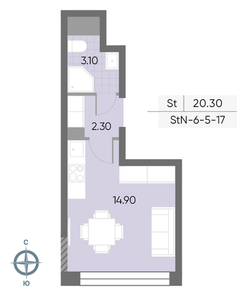 Продажа квартиры-студии 20,3 м², 5/30 этаж