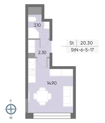 Продажа квартиры-студии 20,3 м², 13/30 этаж