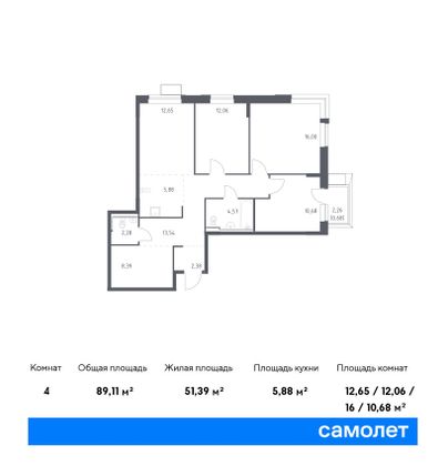 89,1 м², 3-комн. квартира, 2/6 этаж