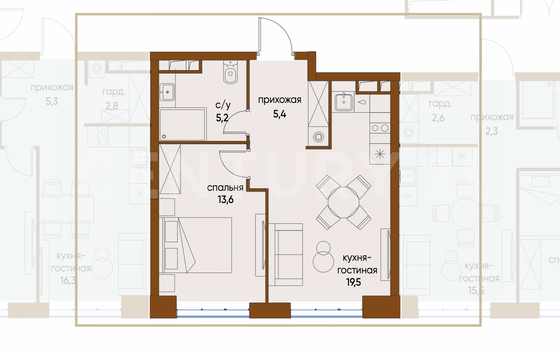 Продажа 1-комнатной квартиры 43,7 м², 3/25 этаж