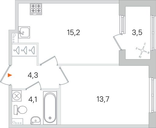 Продажа 1-комнатной квартиры 39 м², 1/4 этаж