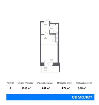 21,7 м², студия, 5/11 этаж