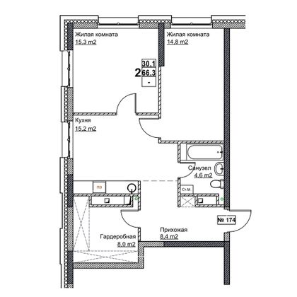 Продажа 2-комнатной квартиры 66,3 м², 5/24 этаж