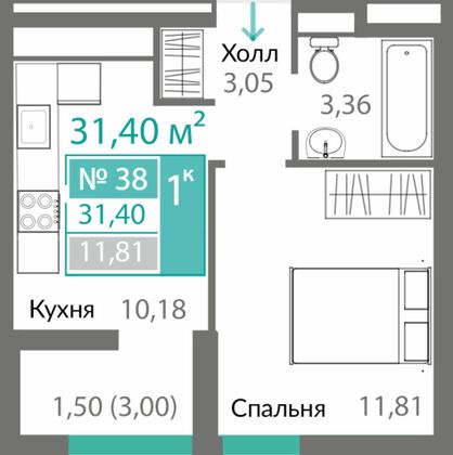 29,9 м², 1-комн. квартира, 7/10 этаж