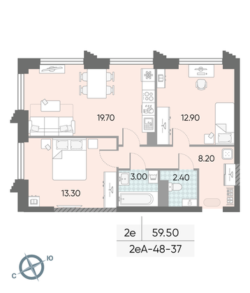 Продажа 2-комнатной квартиры 59,5 м², 37/58 этаж