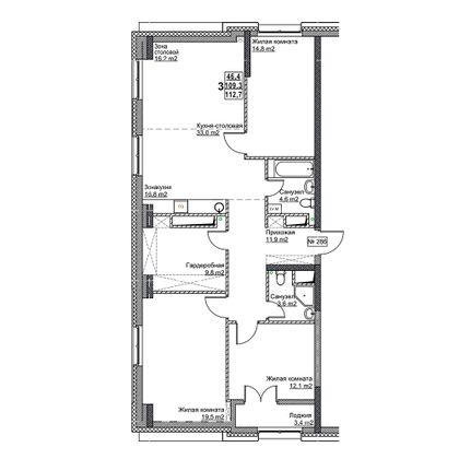 Продажа 3-комнатной квартиры 112,7 м², 19/24 этаж