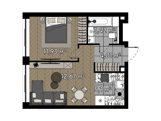 37,9 м², 2-комн. квартира, 6/16 этаж