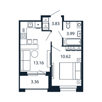Продажа 1-комнатной квартиры 33,3 м², 4/12 этаж