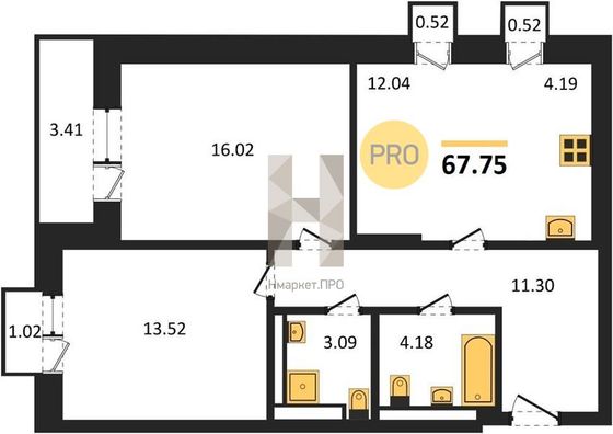 Продажа 2-комнатной квартиры 67,8 м², 30/30 этаж