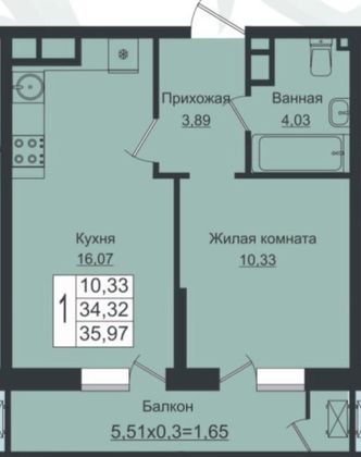 Продажа 1-комнатной квартиры 39 м², 9/16 этаж