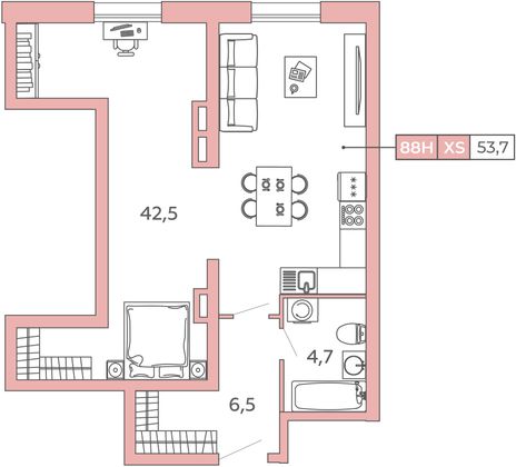 Продажа квартиры-студии 53,7 м², 2/12 этаж