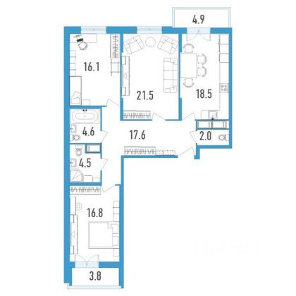 Продажа 3-комнатной квартиры 105 м², 14/18 этаж