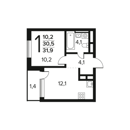 31,9 м², 1-комн. квартира, 11/11 этаж