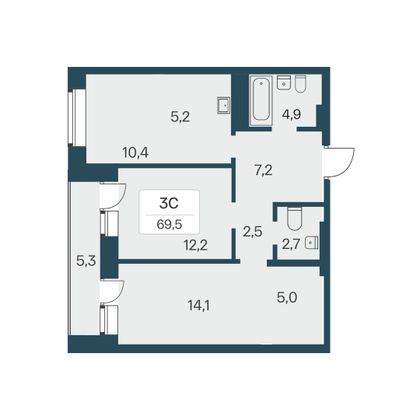 69,5 м², 3-комн. квартира, 5/30 этаж