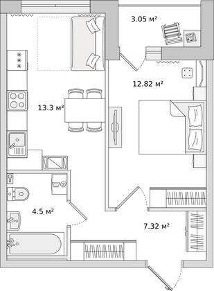 41 м², 1-комн. квартира, 2/16 этаж