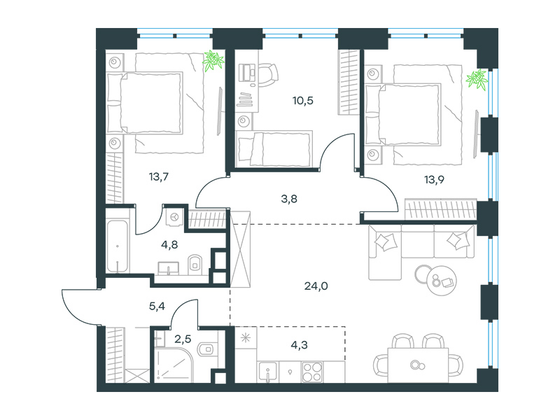 Продажа 4-комнатной квартиры 83,6 м², 16/33 этаж