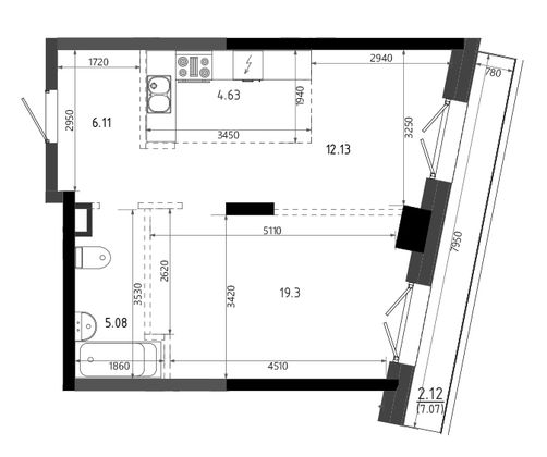 49,4 м², 2-комн. квартира, 3/19 этаж