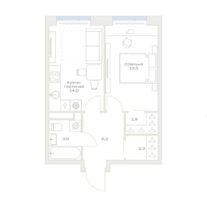 Продажа 1-комнатной квартиры 41,8 м², 6/23 этаж