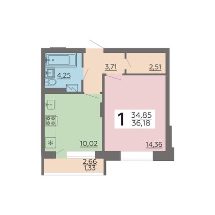 Продажа 1-комнатной квартиры 36,2 м², 19/24 этаж