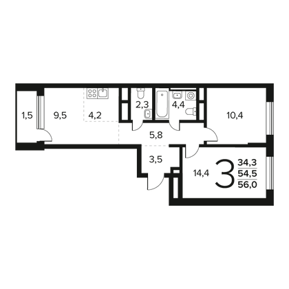 Продажа 3-комнатной квартиры 56 м², 7/9 этаж