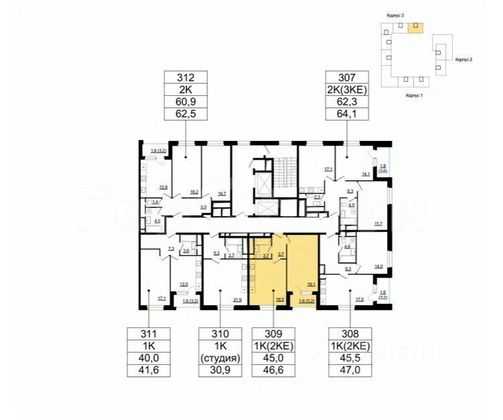 Продажа 2-комнатной квартиры 46,9 м², 2/22 этаж