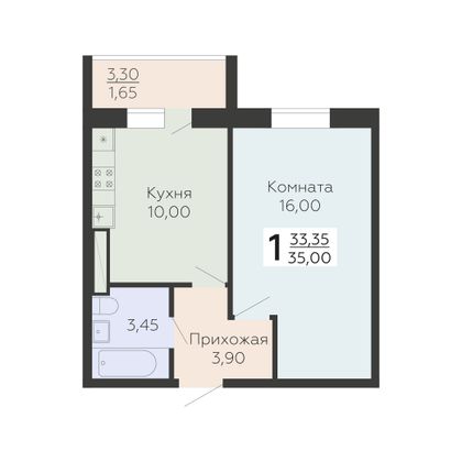 Продажа 1-комнатной квартиры 35 м², 5/18 этаж