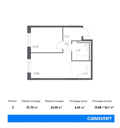 37,8 м², 1-комн. квартира, 2/9 этаж