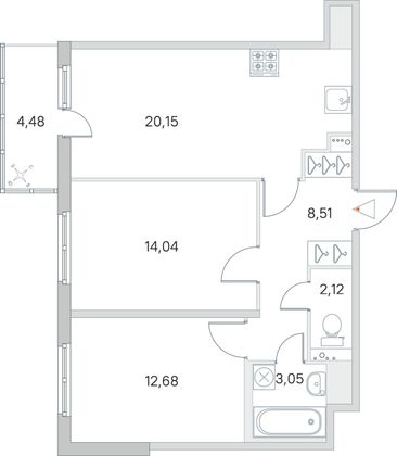 Продажа 2-комнатной квартиры 61,9 м², 4/8 этаж