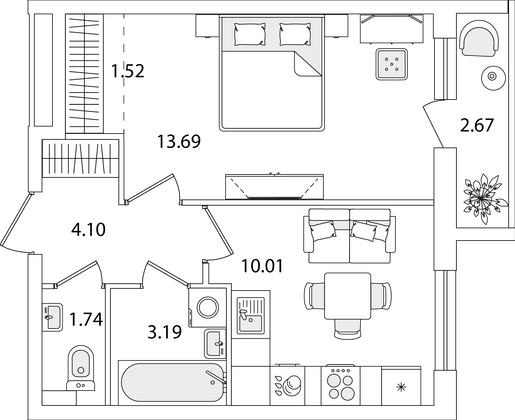 35,6 м², 1-комн. квартира, 3/9 этаж