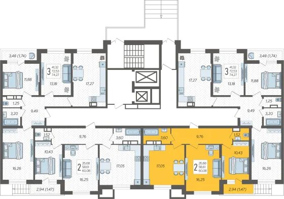 Продажа 2-комнатной квартиры 60,1 м², 1/19 этаж