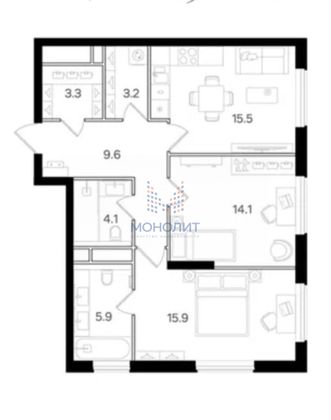Продажа 2-комнатной квартиры 71,8 м², 3/21 этаж