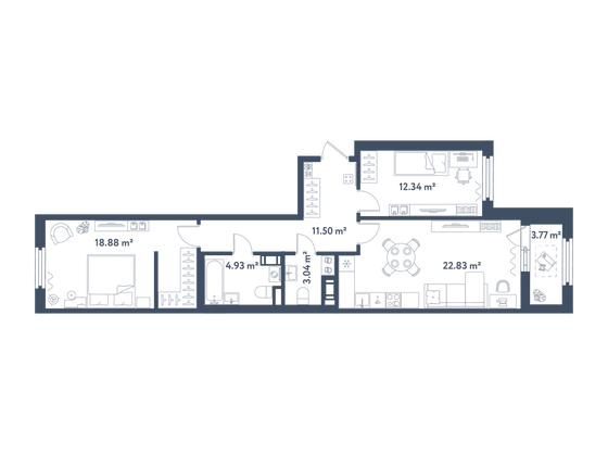 75,4 м², 2-комн. квартира, 6/11 этаж