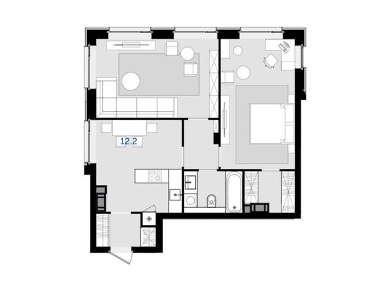 68,3 м², 2-комн. квартира, 31/47 этаж