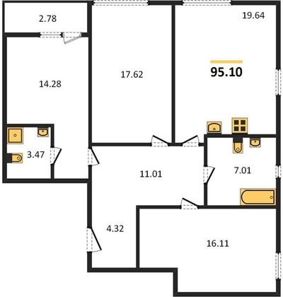 Продажа 3-комнатной квартиры 95,1 м², 18/32 этаж