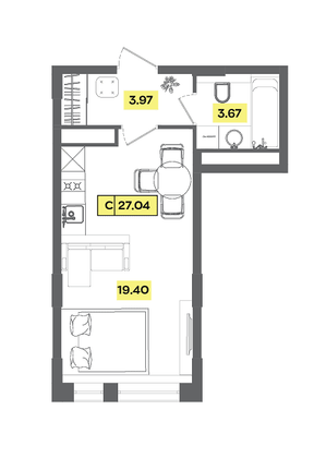 Продажа квартиры-студии 27 м², 3 этаж