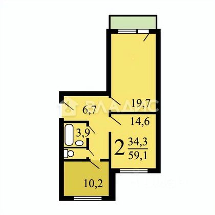 Продажа 2-комнатной квартиры 56 м², 1/22 этаж