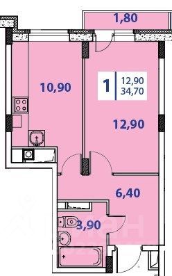 Продажа 1-комнатной квартиры 34,7 м², 4/4 этаж