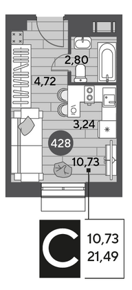 Продажа квартиры-студии 21,5 м², 9/15 этаж