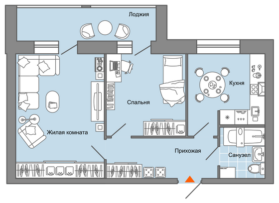 57 м², 2-комн. квартира, 6/8 этаж