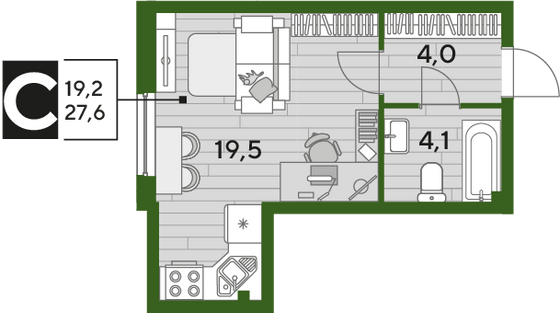 Продажа квартиры-студии 27,6 м², 2/16 этаж